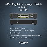 NETGEAR GS305P PoE Switch 5 Port Gigabit Ethernet 4 PoE+ 63W Desk Mount view 2