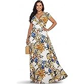 KOH KOH Womens Long Floral Print Cap Sleeve Modest Flowy Summer Maxi Dress Gown
