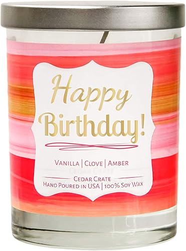 Amazon Com Happy Birthday Vanilla Clove Amber Luxury Scented Soy Candles 10 Oz Jar Candle Made In The Usa Decorative Aromatherapy Happy Birthday Gifts For Women Happy Birthday Candles Home Improvement