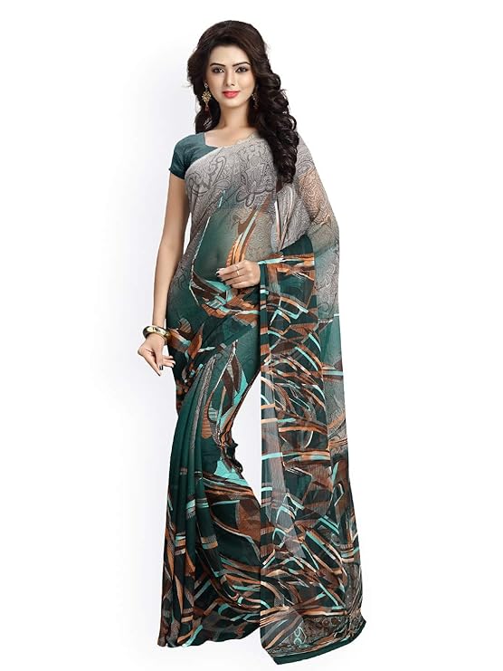 Polygeorgette Saree with blouse piece (Raga3102_ Multicoloured_ One Size)