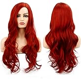 Baruisi Long Curly Wavy Red Wigs for Women Side Part Natural Looking Cosplay Synthetic Fiber Wig Heat Resistant Replacement Hair