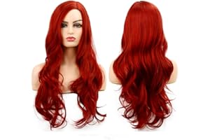 Baruisi Long Curly Wavy Red Wigs for Women Side Part Natural Looking Cosplay Synthetic Fiber Wig Heat Resistant Replacement Hair