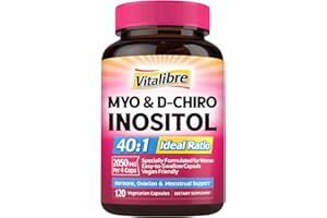 Vitalibre Inositol Supplement, Myo-Inositol & D-Chiro Inositol Fertility Supplements for Women, 40:1 Ideal Ratio, Hormone Balance and Ovarian Support, 120 Vegan Capsules