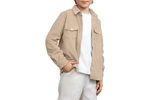 blibean Boy Corduroy Long Sleeve Shirt Shacket with Pockets Size 6-15 Years Old