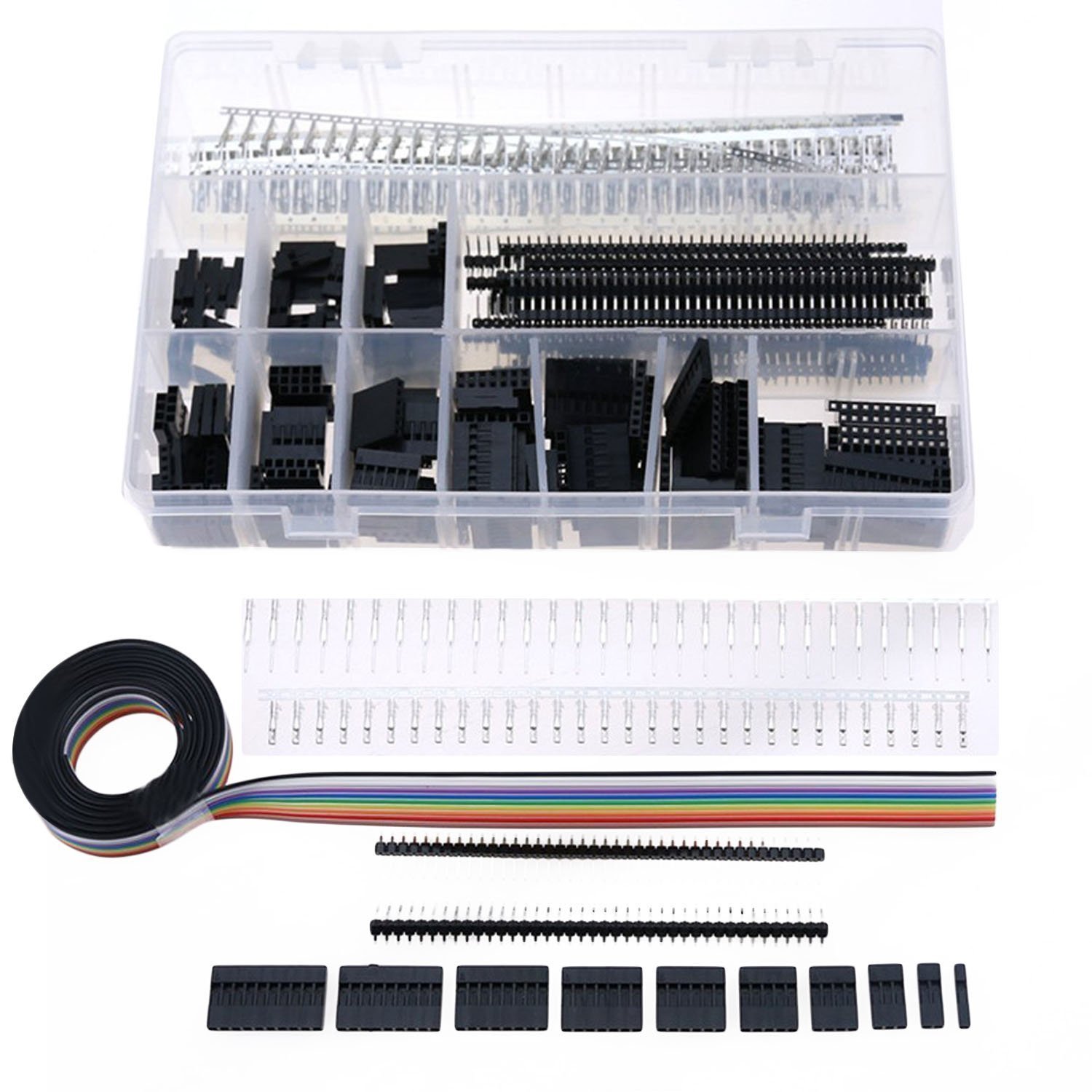DollaTek 635 PCS 2.54mm Pin Headers IDC Cable Kit Pitch JST SM 1 2 3 4 5 6 Pin Housing Connector Dupont Male Female Crimp Pins Adaptor Assortment Set