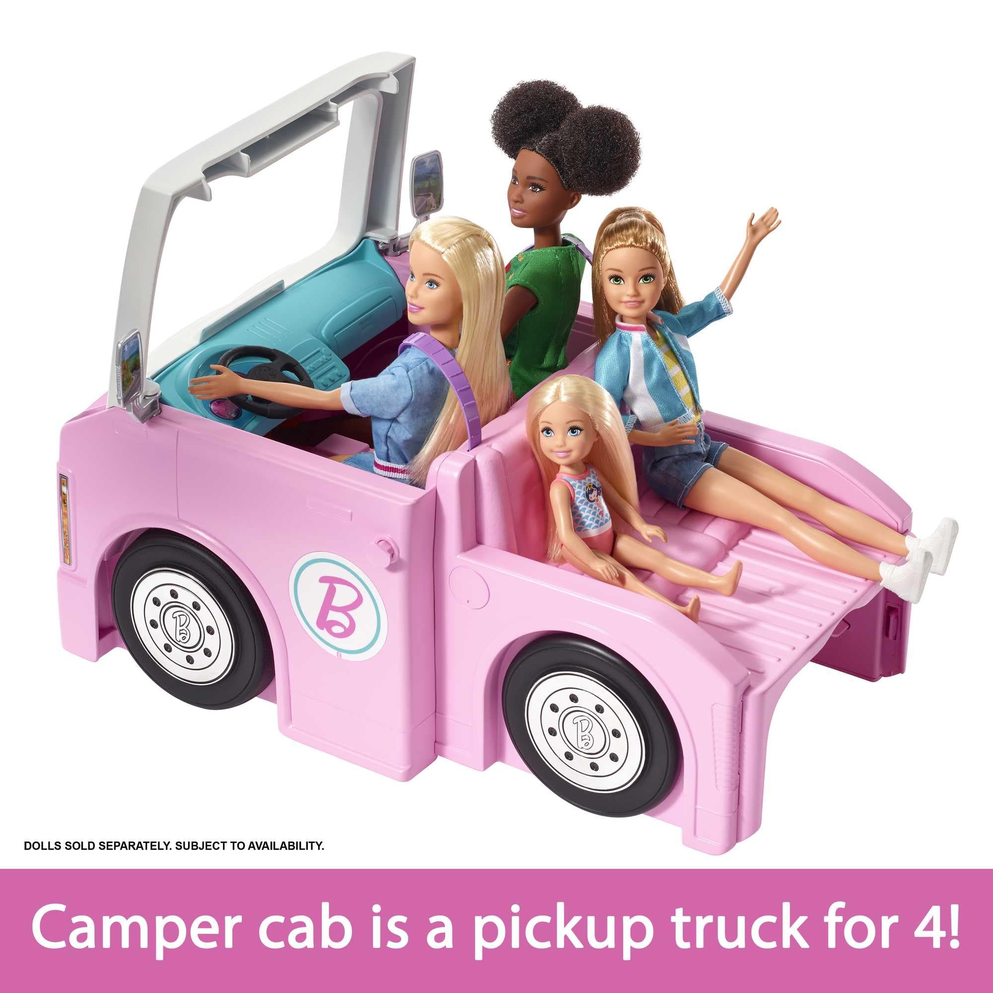 Barbie Camper, Doll Playset with 50 Accessories, Transforms into Truck, Boat & House, Includes Pool, 3-in-1 Dream Camper, GHL93