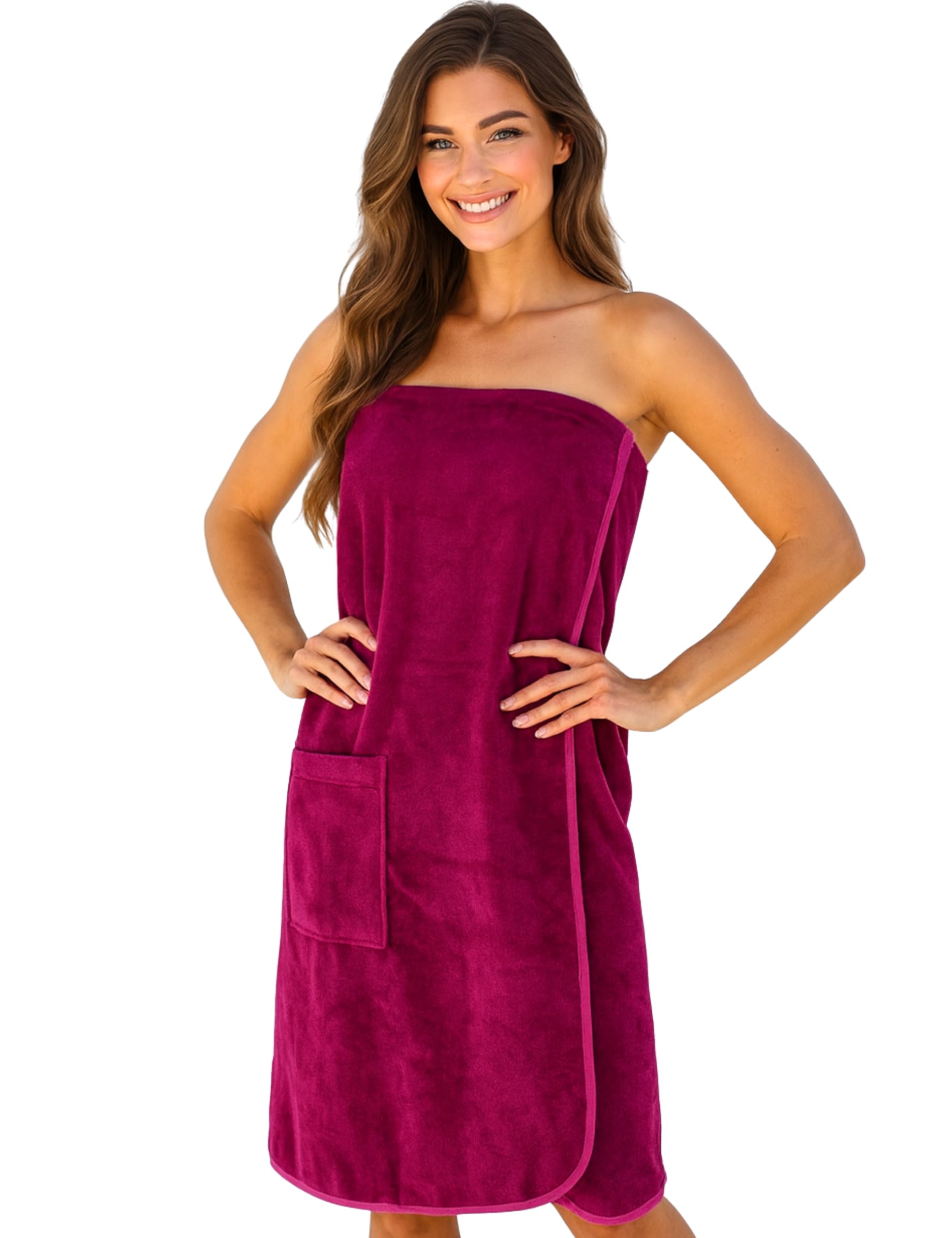 Morgenstern Sauna Towel Robe Women Wrap Around Dark Pink with Elasticated Back One Size — image 1