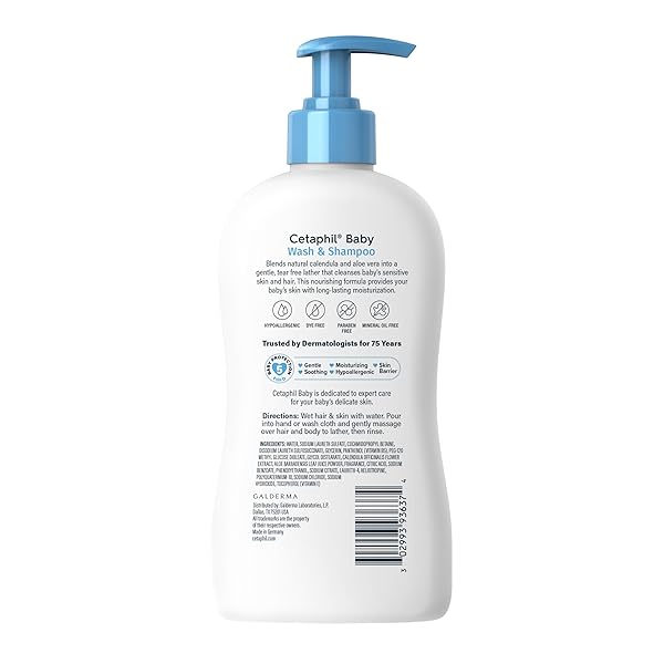 CETAPHIL BABY WASH & SHAMPOO ,TEAR FREE, PARABEN, COLORANT AND MINERAL OIL FREE, 13.5 FL. OZ (PACKAGING MAY VARY)