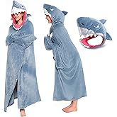 Shark Wearable Blanket Hoodie for Women and Kids, With Premium Soft Cozy Flannel, Detachable Head, Funny & Versatile Throw Wrap With Easy Movement, Shark Gifts for Adults,Oversized
