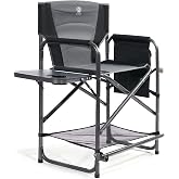 EVER ADVANCED 23.2" Medium Tall Directors Chair with Side Table 400LBS Grey | Foldable Makeup Artist Chair Bar Height with Cup Holder and Pocket Footrest