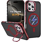 KETGII i Phone 16 Pro Case, Magnetic for iPhone 16 Pro Case, Compatible with MagSafe Wireless Charging, Heavy Duty, Shockproof, Adjustable Kickstand, Slim Matte Anti-Fingerprint Red.