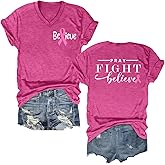 hohololo Breast Cancer Shirts Women in October We Wear Pink Tshirt Breast Cancer Awareness V-Neck Tees Cancer Survivor Tops