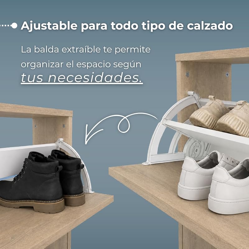 | Zapatero Recibidor Mueble Auxiliar Estrecho 2 Puertas para Entrada Roble Cambrian, 12 Pares de Zapatos, 82x74x25cm, Colección Tibet — foto 6 de 8