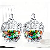 Clear Glass Candy Dish with Lid Wave Design Crystal Sugar Storage Bowl Decorative Covered Food Organization Cookie Jar Biscuit Jar Seasoning Jar for Home Kitchen Party 2 Packs