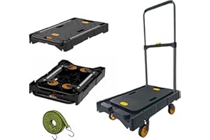 HBFBDRCT Platform Truck Folding Hand Truck 330 LB Heavy Duty Utility Dolly Flatbed Luggage Push Cart Fully Folded Compact Cart, Portable Trolley with 1 Elastic Ropes, Easy Storage & Lightweight for Moving