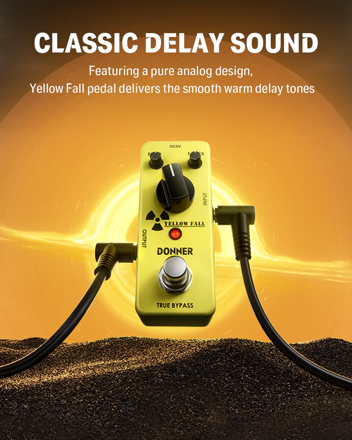 Donner Guitar Delay Pedal for Pedal Boards, Electric Guitar, Yellow Fall Analog Delay Mini Guitar Effect Pedal Vintage Delay, True Bypass