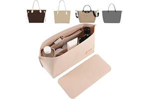 Doxo Purse Organizer Insert for Handbags & Base Shaper 2pc Set,Felt Organizer Insert Large Tote,Bag Organizer with Zipper 5 Sizes,Fit Speedy Neverfull MM/City33 and More(Beige-L-Combination)