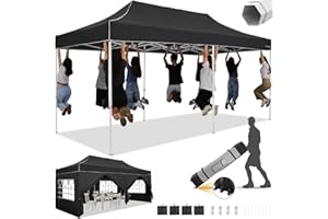 HOTEEL 10x20 Heavy Duty Pop Up Canopy Tent with Sidewalls, Commercial Outdoor Canopy Tents for Parties Event Wedding with Roller Bag, Waterproof & UV 50+, Upgraded Thickened Hexagonal Legs, Black