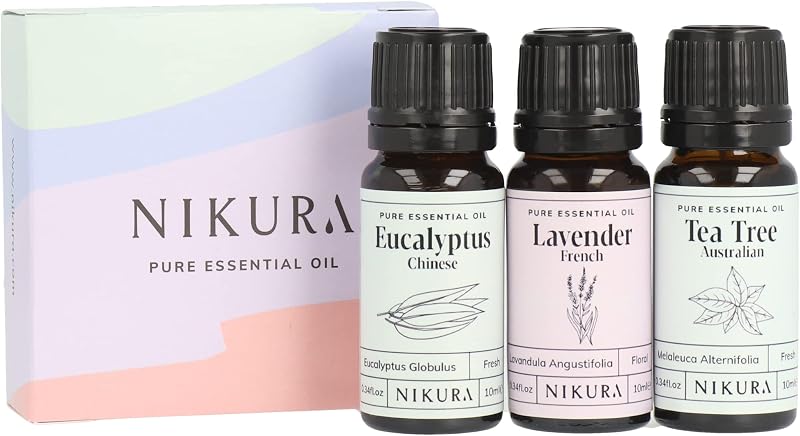 nikura Everyday Essential Oil Collection – 3 x 10ml Eucalyptus Lavender Tea Tree
