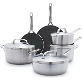 GreenPan GP5 Stainless Steel 5-Ply Healthy Ceramic Nonstick 13 Piece Cookware Pots &amp; Pans Set, Frying Pans, Saut&eacute;, Saucepans, Stock Pot, Scratch Resistant, Induction,Dishwasher &amp; Oven Safe, PFAS-Free