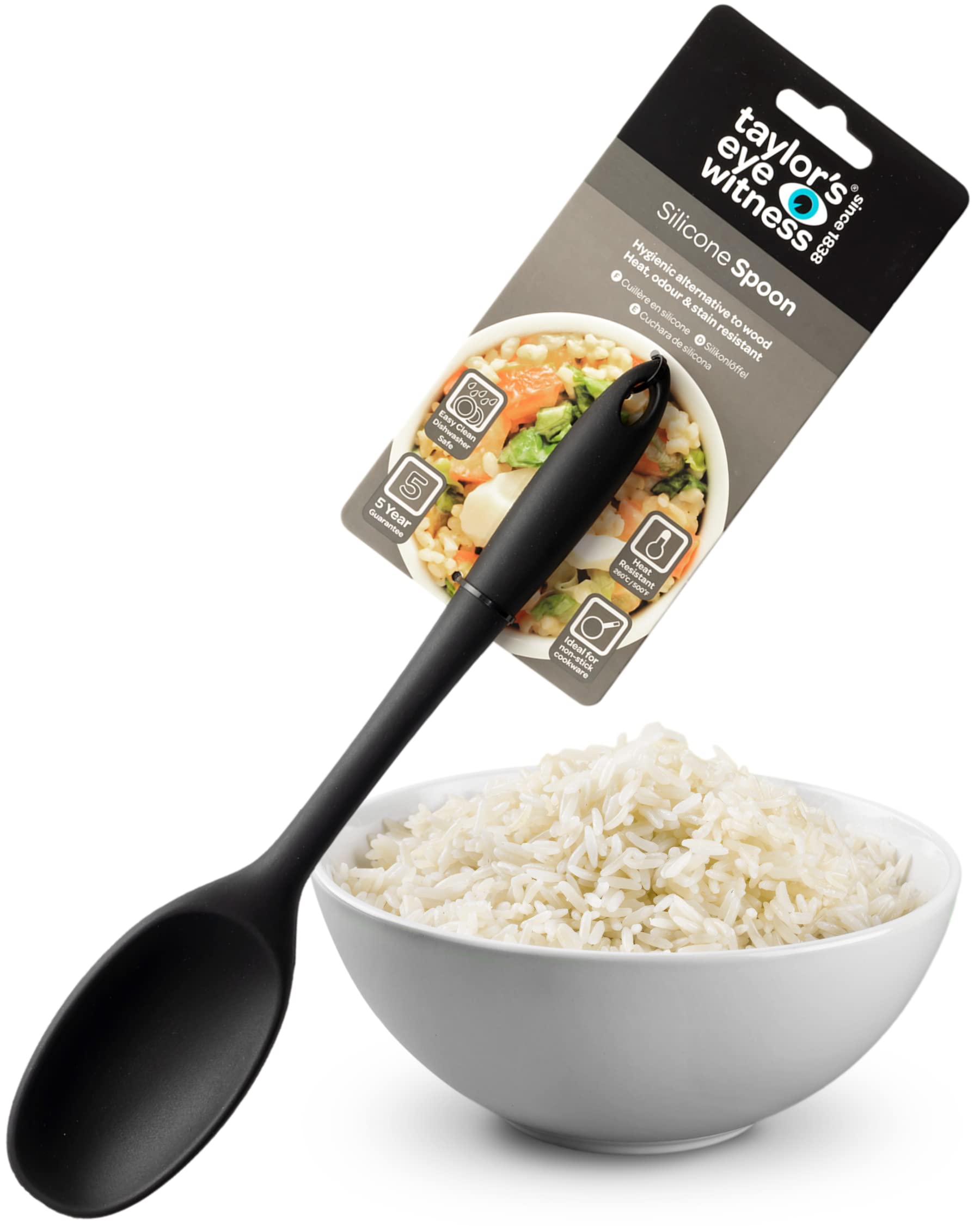 Taylors Eye Witness Large Silicone Black Stirring Spoon - Dishwasher Safe, Non-Scratch, Heat Resistant (260°C/500°F)
