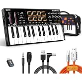 Synido 25 Key USB MIDI Keyboard Controller with 8 Drum Pads, Professional Mini Midi Keyboard with OLED Screen, Beat Maker Machine for Music Production, Black, TempoKey K25