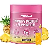 YUULAI Women's Probiotic Slippery Elm Gummies - Her Juicy Probiotics Gummies for Supports pH Balance, Gut Health & Immune System, Pineapple Flavor, 60 Count