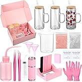 Baderke 20 Pcs Snow Globe Tumbler DIY Kit 16 oz Tumbler Squeeze Bottle, Glitter, Funnel Tweezer Silicone Cup Cradle Measuring Cup Glove Flashlight Buffer for Beginner(Pink,Special)