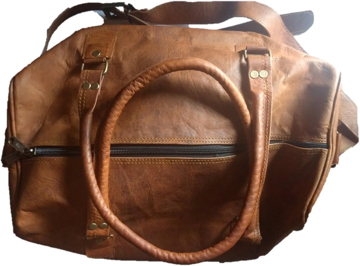Handmade Small Leather Duffel Bag With Shoulder Strap