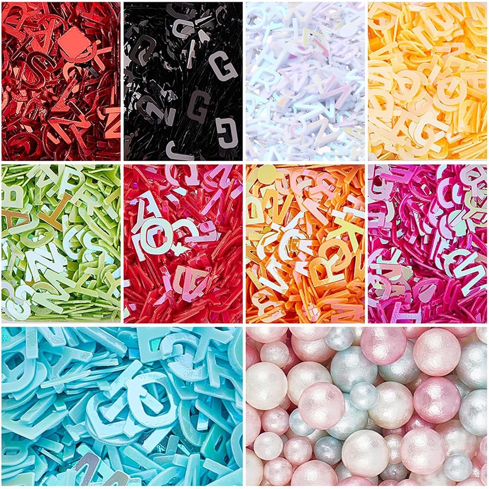 OLYCRAFT 140g Sequins Resin Fillers Alphabet Glitter Letter Sequins Resin Charms Flakes ABS Plastic Beads Resin Filling Accessories Sequins Nail Glitter for Nail Art Decorations and Resin Project