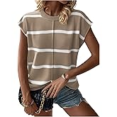 SOLY HUX Women's Striped Sweater Vest Cap Sleeve Crew Neck Casual Knit Pullover Tops