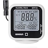 ALLOSUN Digital Thermometer Hygrometer Indoor Humidity Greenhouse Temperature Monitor Alarm Long Probe Gauge Dew-Point Meter with LCD Display
