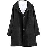 Minibee Women's Corduroy Shacket Jacket Button Down Shirts Fall Long Sleeve Coat with Pockets