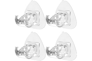 KSDSOAM 4PCS No Drill Curtain Rod Brackets, Self Adhesive Curtain Rod Holder Hooks, Nail Free Adjustable Rod Hooks, Frosted Curtain Hangers for Bathroom Home and Restroom