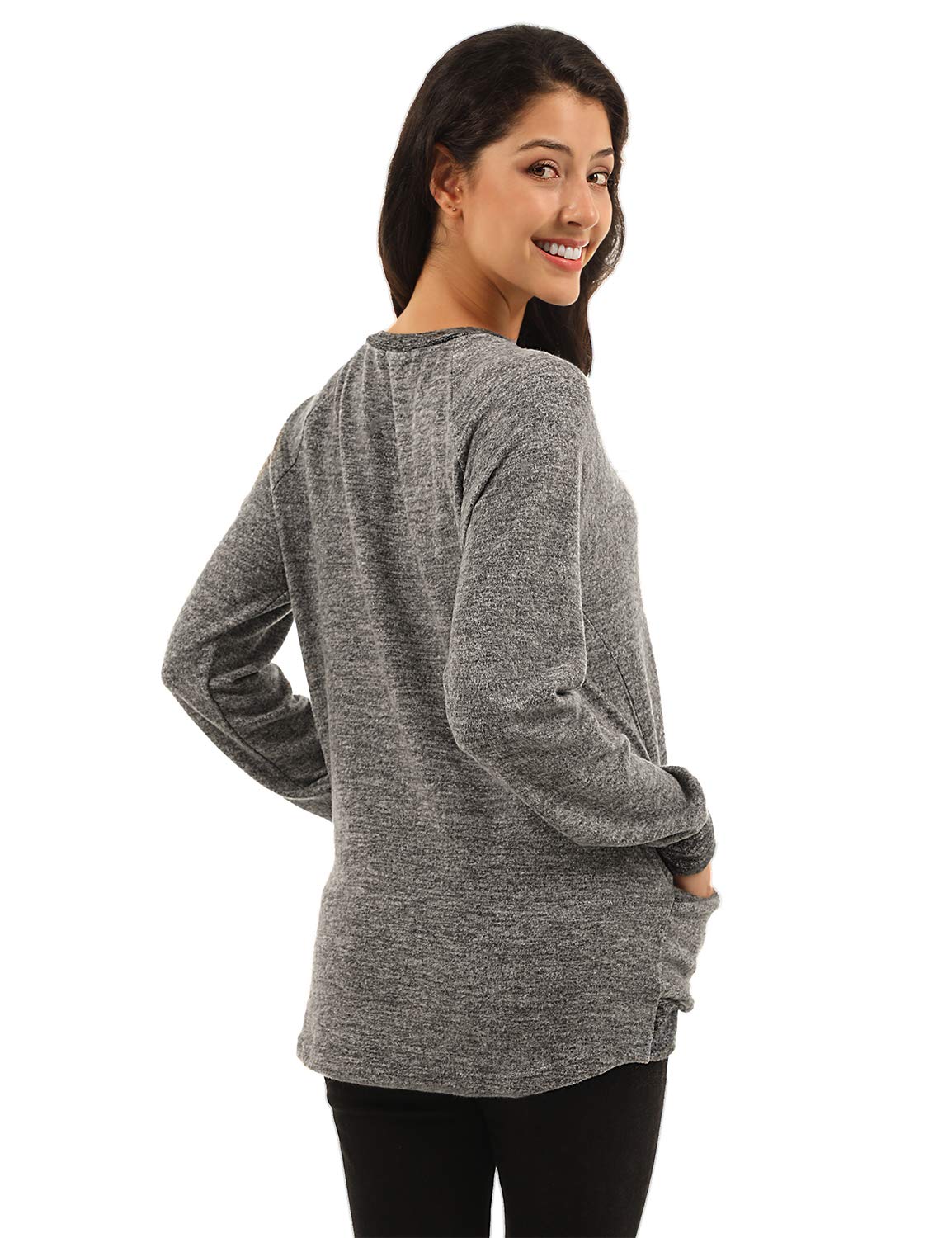 Blooming Jelly Womens Mama Bear Sweaters Long Sleeve Round Neck Pullover Tops with Pocket(S,Dark Grey)