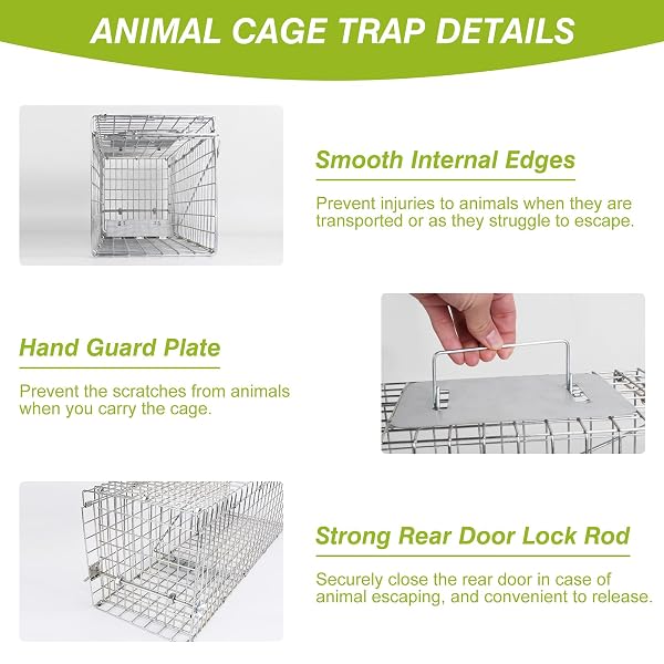LIVE ANIMAL TRAP CAGE, 23.3″ HUMANE CAT TRAP FOR STRAY CATS, CAGE CATCH AND RELEASE FOR RABBIT, SQUIRREL, BEAVERS, GROUNDHOGS, KITTEN, ARMADILLOS, COLLAPSIBLE GALVANIZED WIRE WITH PEDAL TRIGGERS