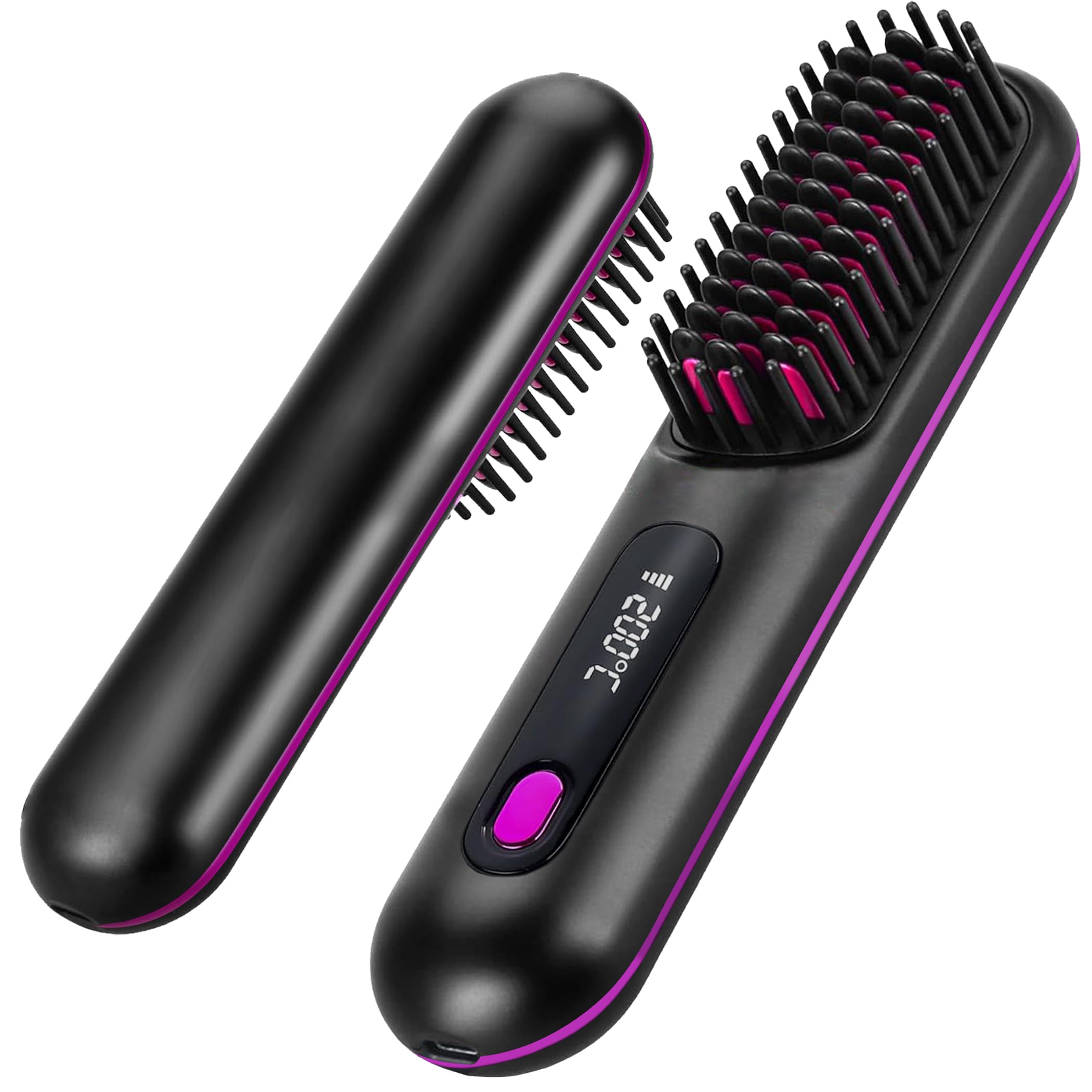 Photo 1 of Numoya Go Brush Pro - Cordless Hair Straightener Brush Portable Comb for Travel, USB Charging, Fast Heating, with LCD Display (Black)