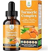 Organic Turmeric Liquid Drops for Adults - Turmeric Curcumin with Black Pepper, Cinnamon & Ginger Extract Liquid for Joint Pain, Mobility & Inflamation - Curcumin Drops for Immune Support - 60ml (2oz)