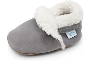 Dotty Fish Baby & Toddler Suede Slippers – Fleece Lined, Non-Slip Soft Sole Shoes – Warm Cozy Slippers for Boys & Girls – Ages 0-4