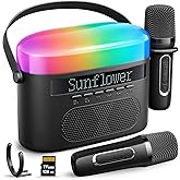 Karaoke Machine for Kids & Adults with 2 Wireless Mics 2400mAh Portable Bluetooth Karaoke Speaker with Timer White Noise & Night Light High Power Dual Speaker LED Display Home & Outdoor Party - Black