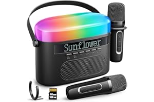 TOPCHASE Karaoke Machine for Kids & Adults with 2 Wireless Mics 2400mAh Portable Bluetooth Karaoke Speaker with Timer White Noise & Night Light High Power Dual Speaker LED Display Home & Outdoor Party - Black