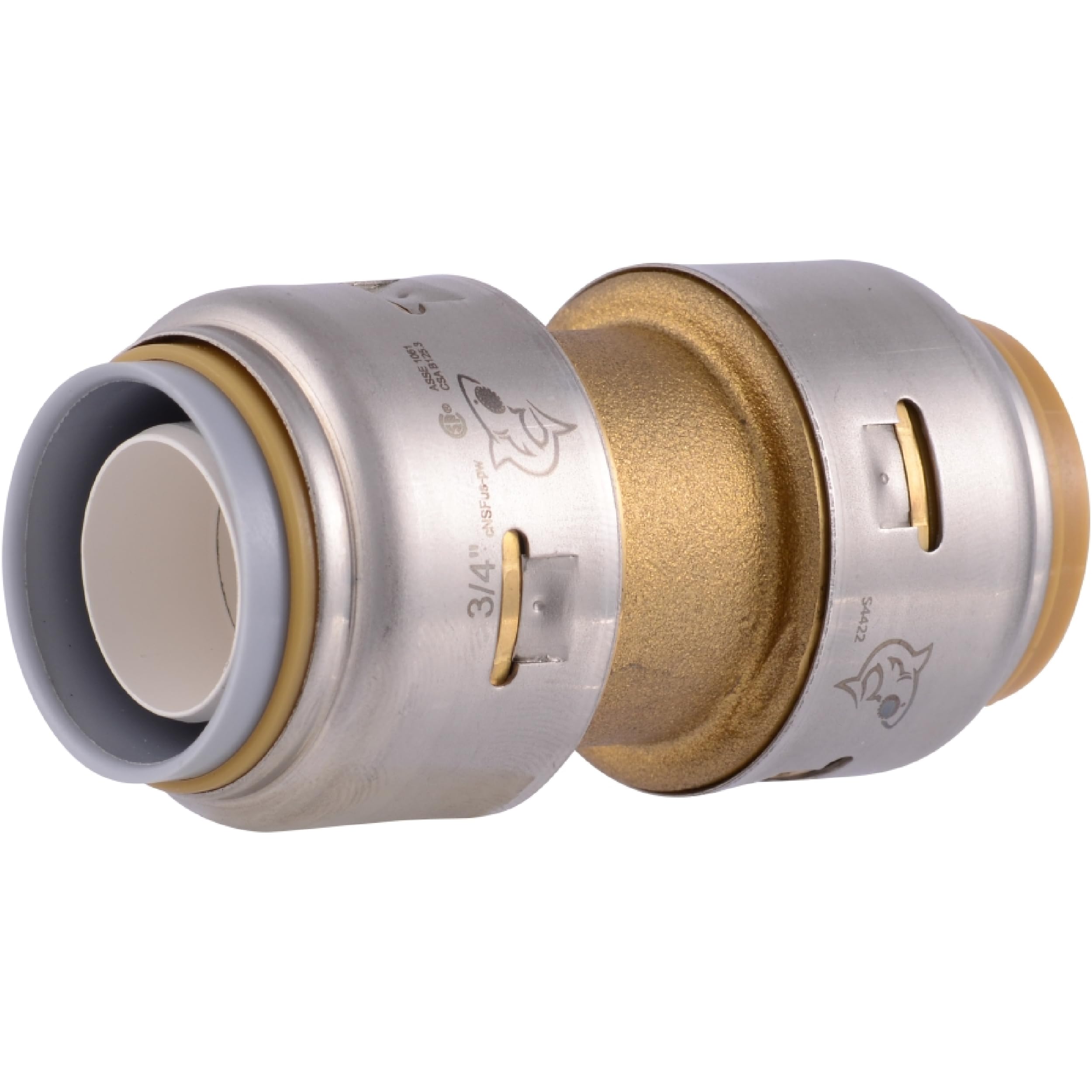 Photo 1 of SharkBite Max 3/4 Inch Polybutylene Transition Coupling, Push to Connect Brass Plumbing Fitting, PEX Pipe, Copper, CPVC, PE-RT, HDPE, UR4016A
