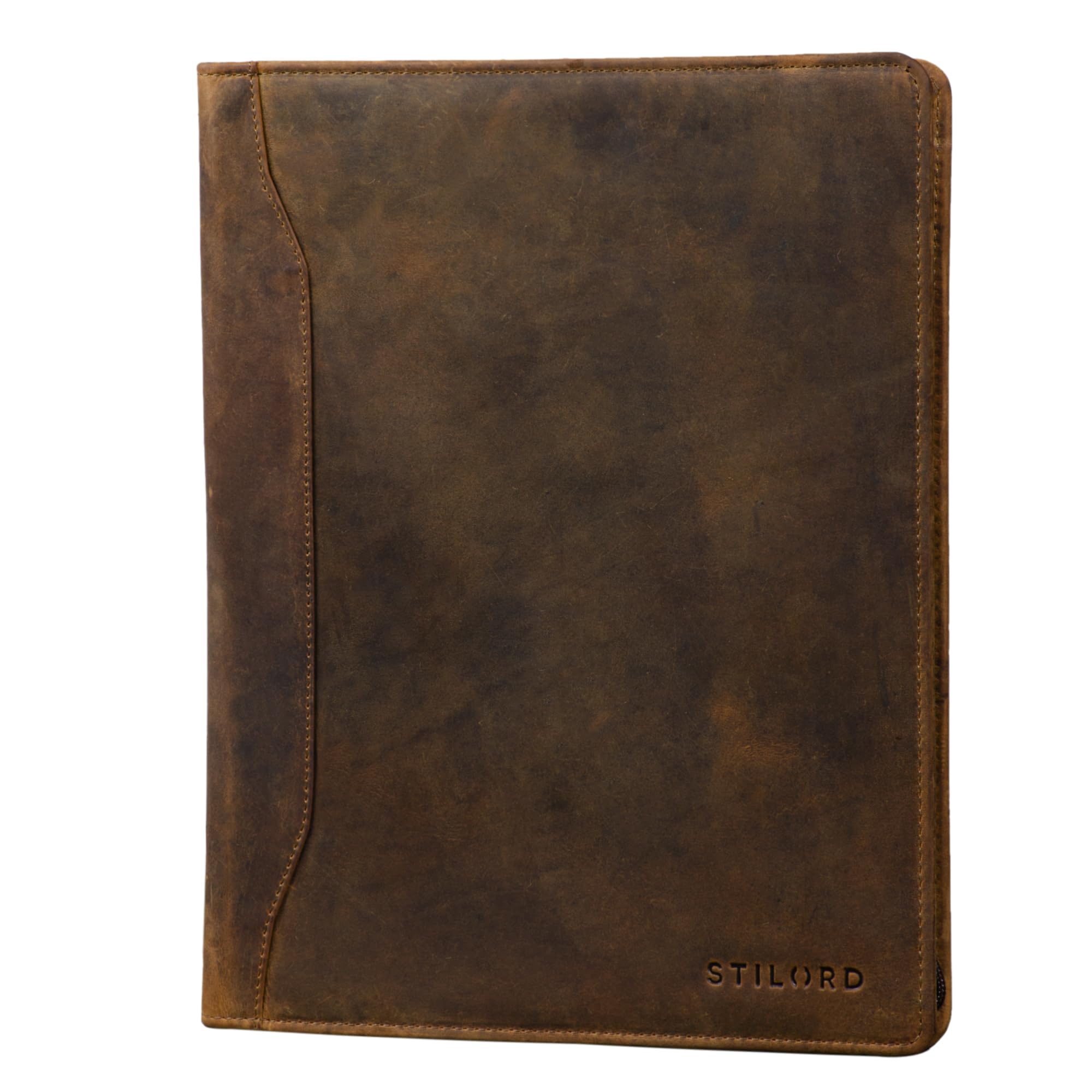 STILORD 'Scott' Vintage Leather Document Folder | 12.2 Inch Writing Portfolio | Premium A4 Leather Conference Folder Briefcase with Zipper for Business and Office, Colour:Middle Brown