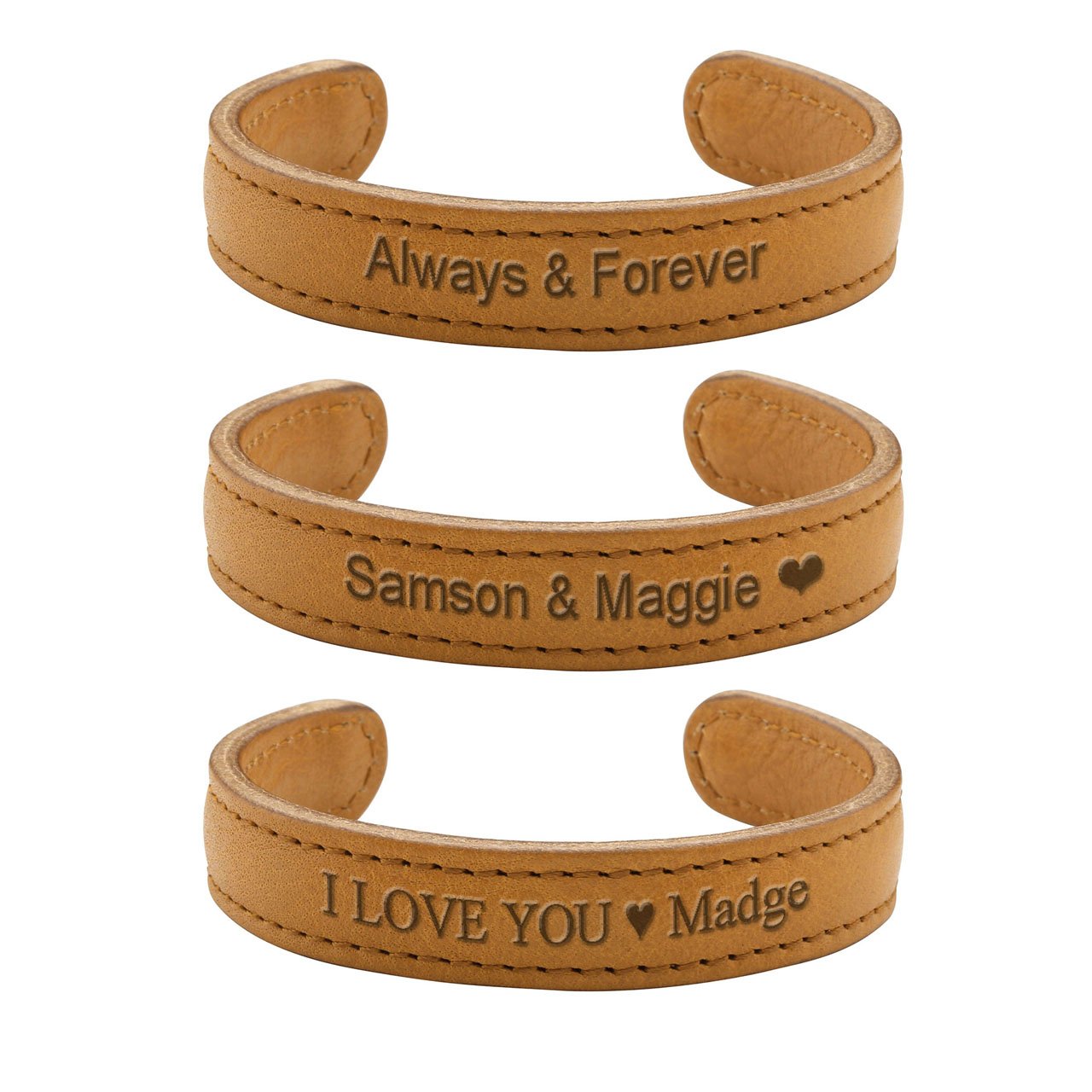 Zysta Free Engraving - Personalized Custom Men Women Simple Genuine Leather Bangle Bracelet Cuff Adjustable Wristband+Gift Box