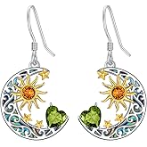 AOBOCO Heart Birthstone Earrings Sterling Silver Sun and Moon Dangle Drop Earrings for Women Mom