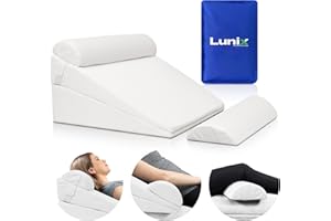 Lunix 4pcs Orthopedic Bed Wedge Pillow Set, Post Surgery Memory Foam for Back, Leg, and Knee Pain Relief, Adjustable Sitting Pillow for Sleeping, Acid Reflux, and GERD, with Hot Cold Pack, White