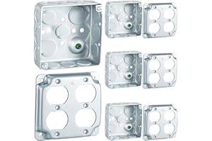Copkim 4 Set 4 × 4" Electrical Junction Box with Cover Electrical Metal Outlet Box, 21.0 Cu. in. Capacity Receptacle Exposed Work Cover, 1-1/2'' Deep(Double Duplex)