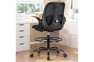Razzor Drafting Chair Tall Ergonomic Office Chair with Adjustable Lumbar Support, Stand Stool High Office Desk with Footrest Ring, Executive Computer Chair with Flip Up Armrests - Black