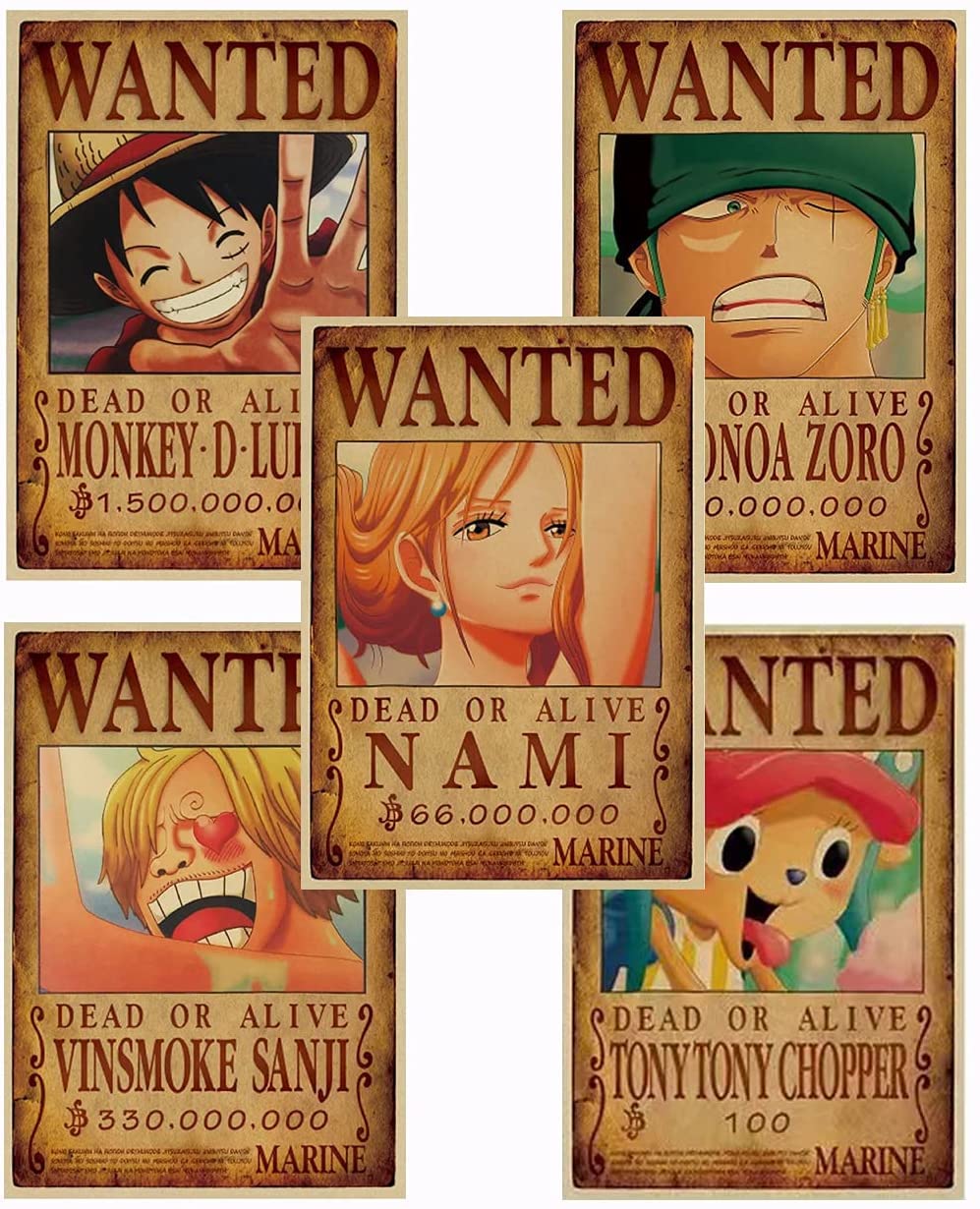 One Piece Poster,Anime Posters,Manga Posters,One Piece Anime Collage Kit,5pcs 51X35.5cm Wanted Kraft Paper Poster for Walls Decor Home Decor