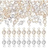 UNICRAFTALE 100Pcs Flat Round Birthstone Charms Glass Rhinestone Links Crystal Charms Clear Glass Charm Metal Diamond Connectors Charm for Earring Necklace Bracelet Keychain Making